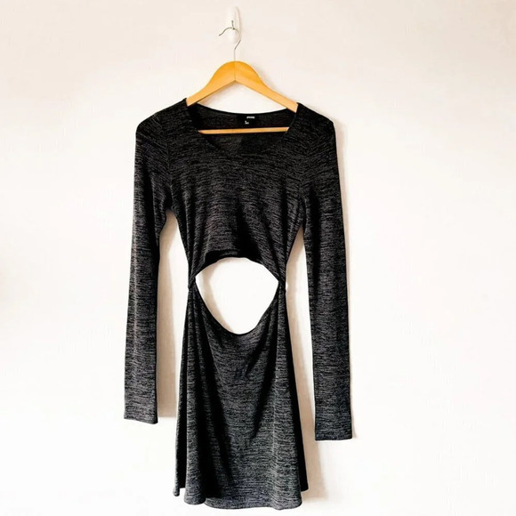 Aritzia Wilfred Dark Grey Cutout Solange Knit Long Sleeve Mini Dress  Sz Small - Picture 2 of 9